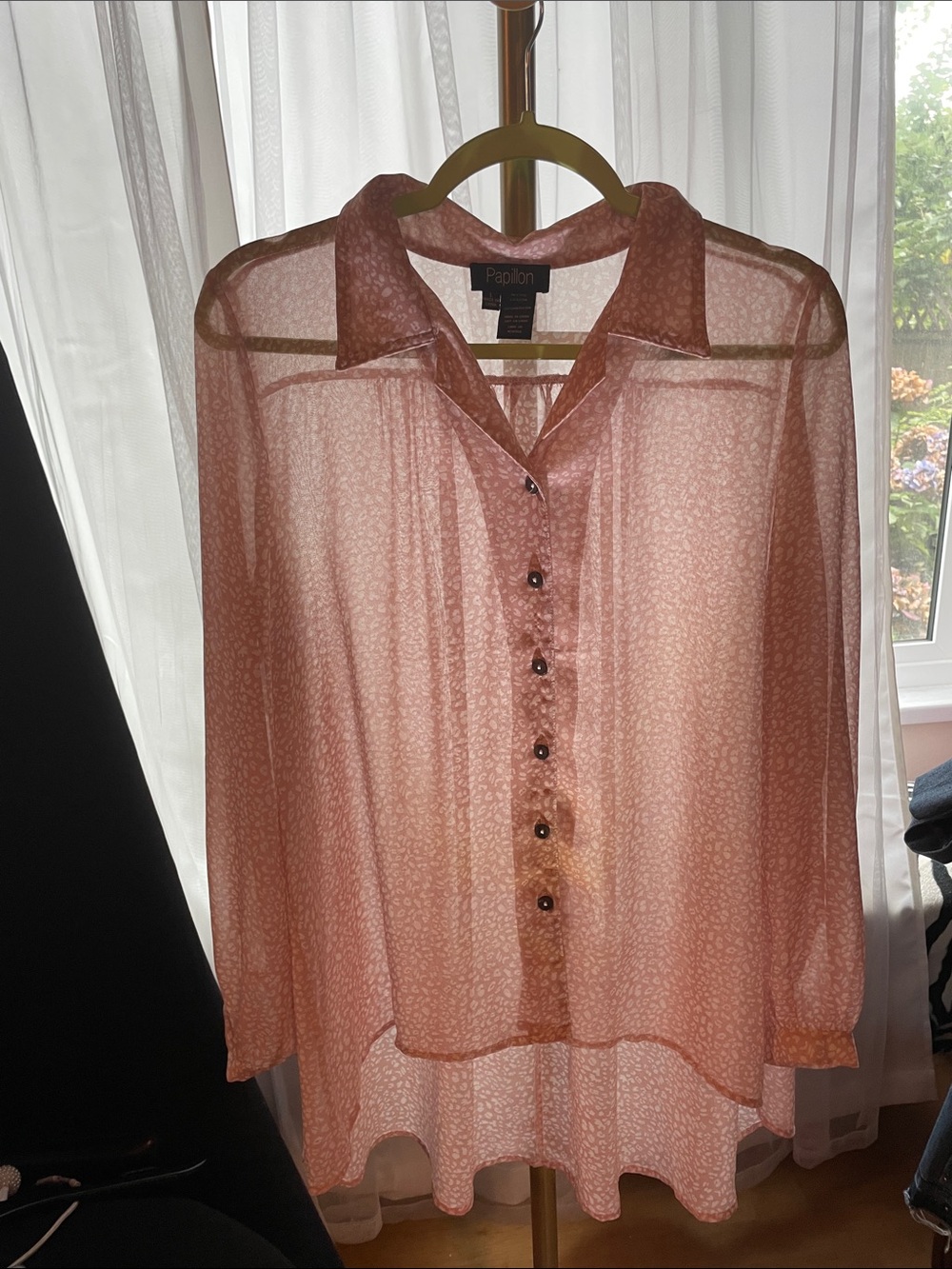 Papillon Blanc Sheer Blush Button-Down Blouse